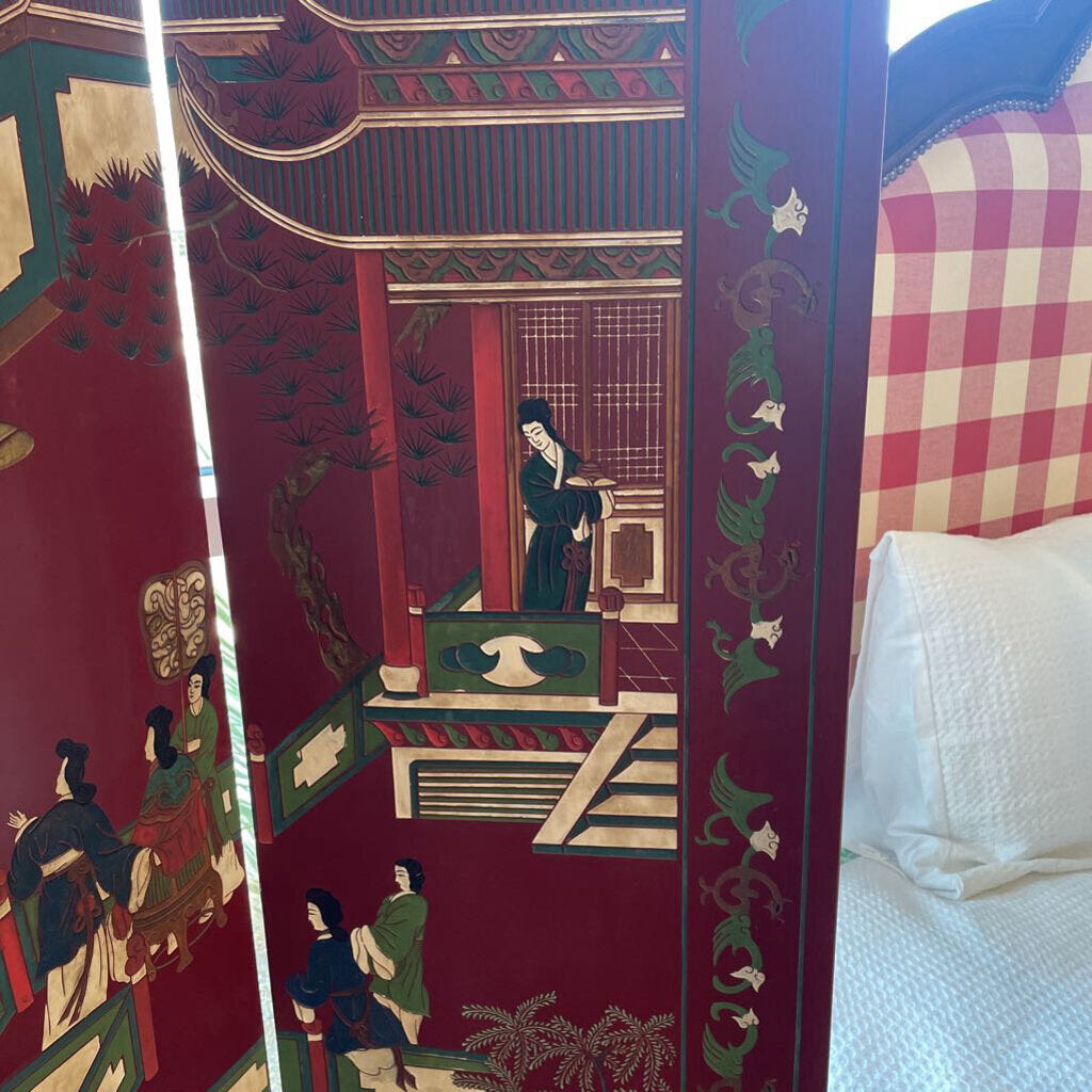 Red Asian Two Sided Carved Wood Screen - 64X1X72H