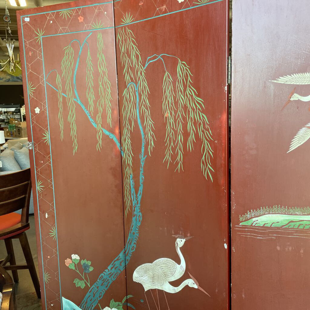 Red Asian Two Sided Carved Wood Screen - 64X1X72H