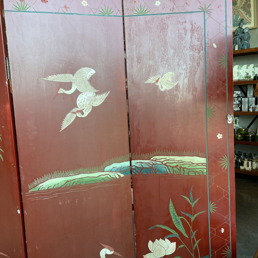 Red Asian Two Sided Carved Wood Screen - 64X1X72H