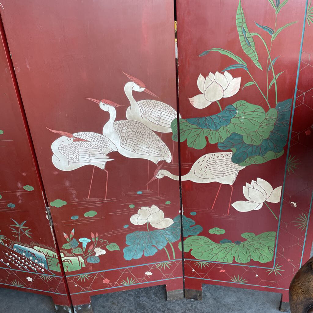 Red Asian Two Sided Carved Wood Screen - 64X1X72H