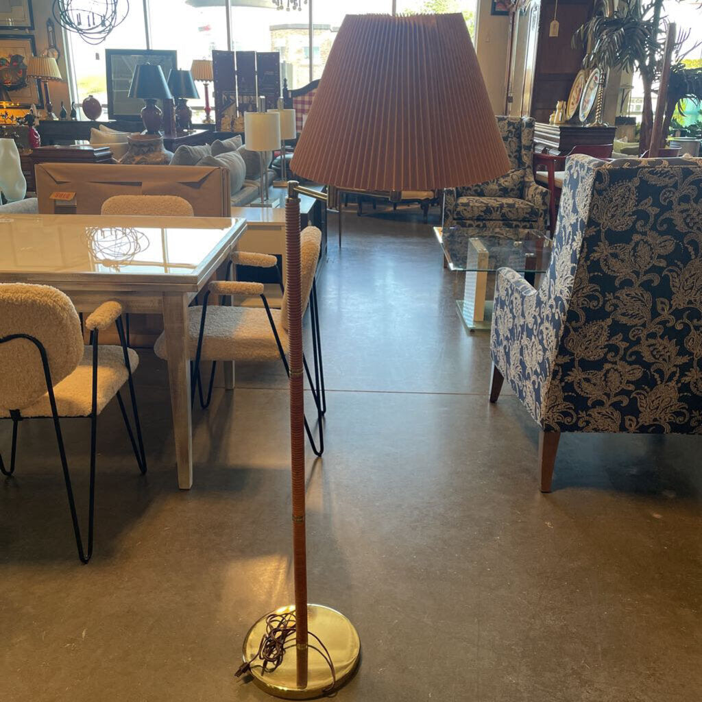 MCM Modern Rattan & Brass Floor Lamp - 16X55H