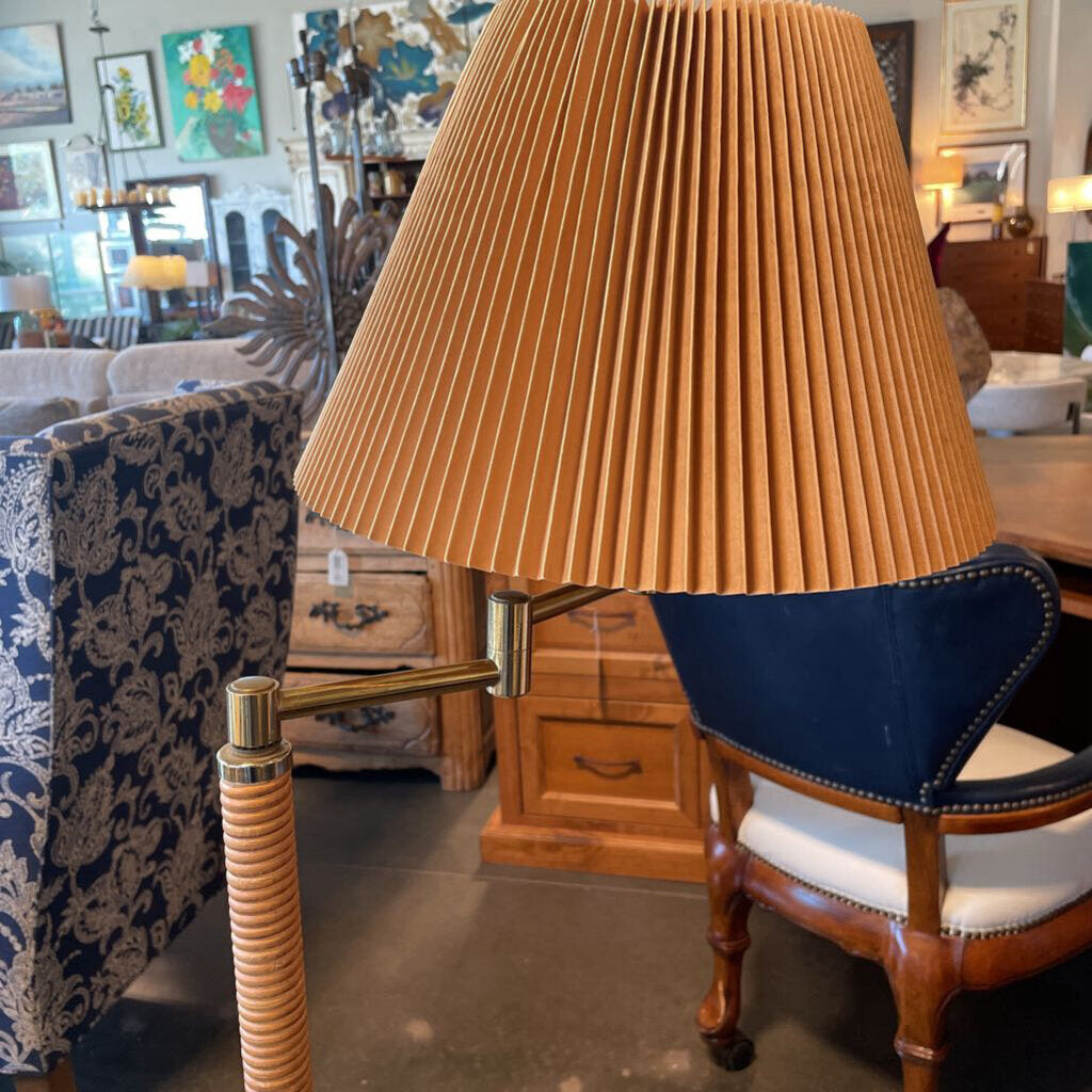 MCM Modern Rattan & Brass Floor Lamp - 16X55H