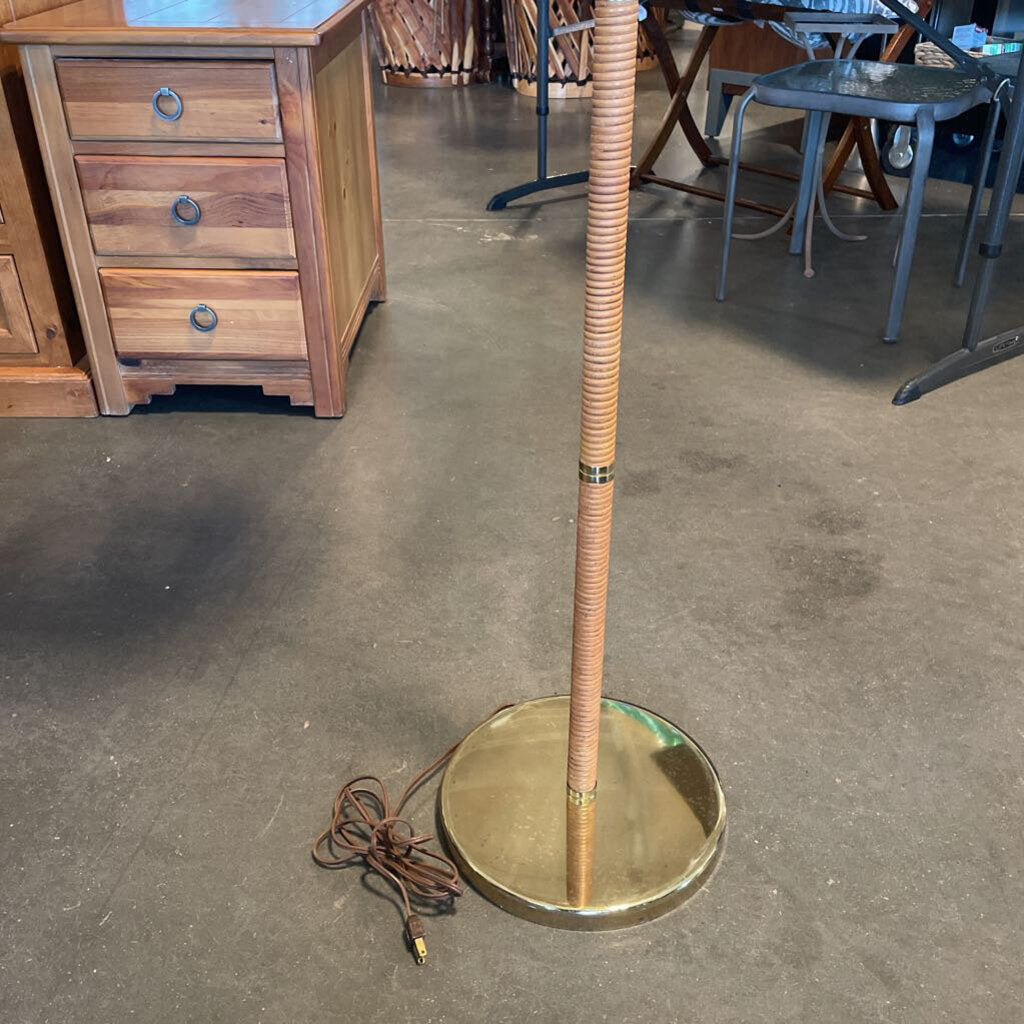 MCM Modern Rattan & Brass Floor Lamp - 16X55H