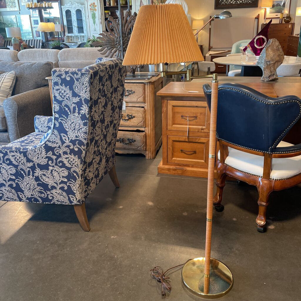 MCM Modern Rattan & Brass Floor Lamp - 16X55H