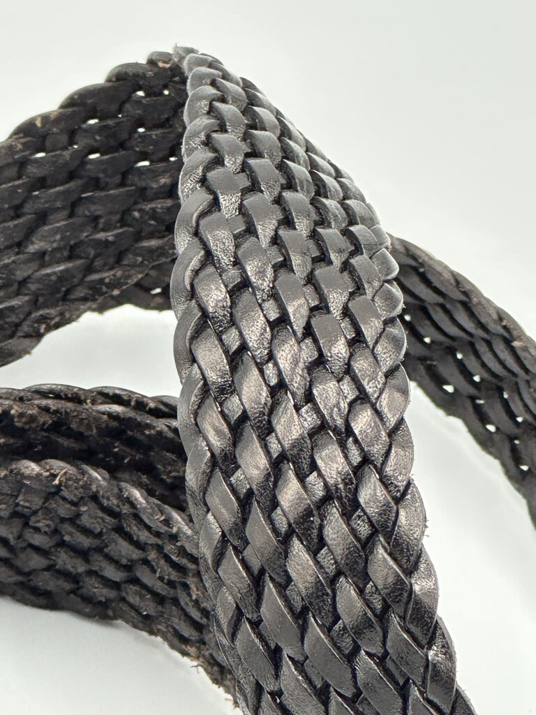 Tom Ford Black Braided Leather T Belt Gold Logo Buckle Size 48 Inches