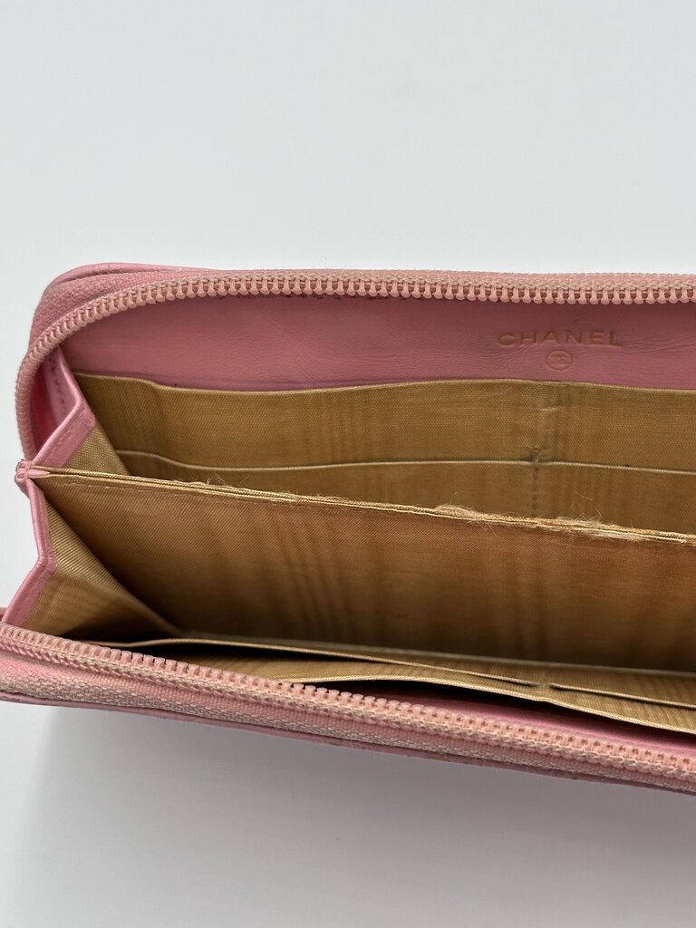 Chanel Caviar Timeless CC Pink Zip Around Wallet