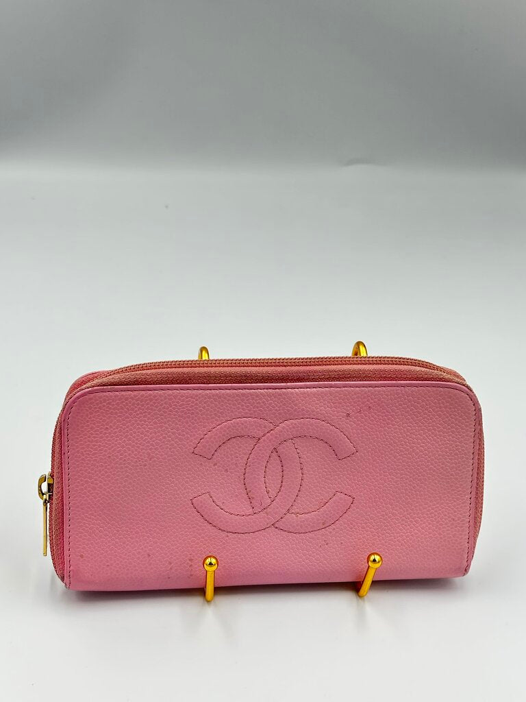 Chanel Caviar Timeless CC Pink Zip Around Wallet