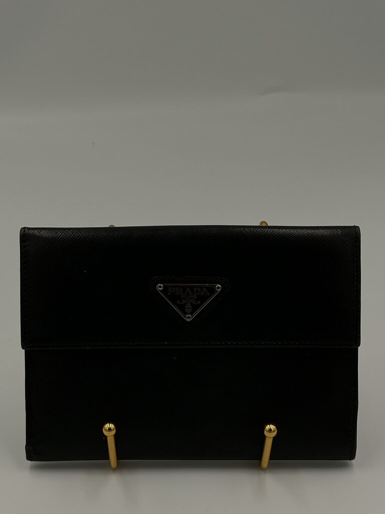 Prada Large Black Saffiano Leather Trifold Wallet