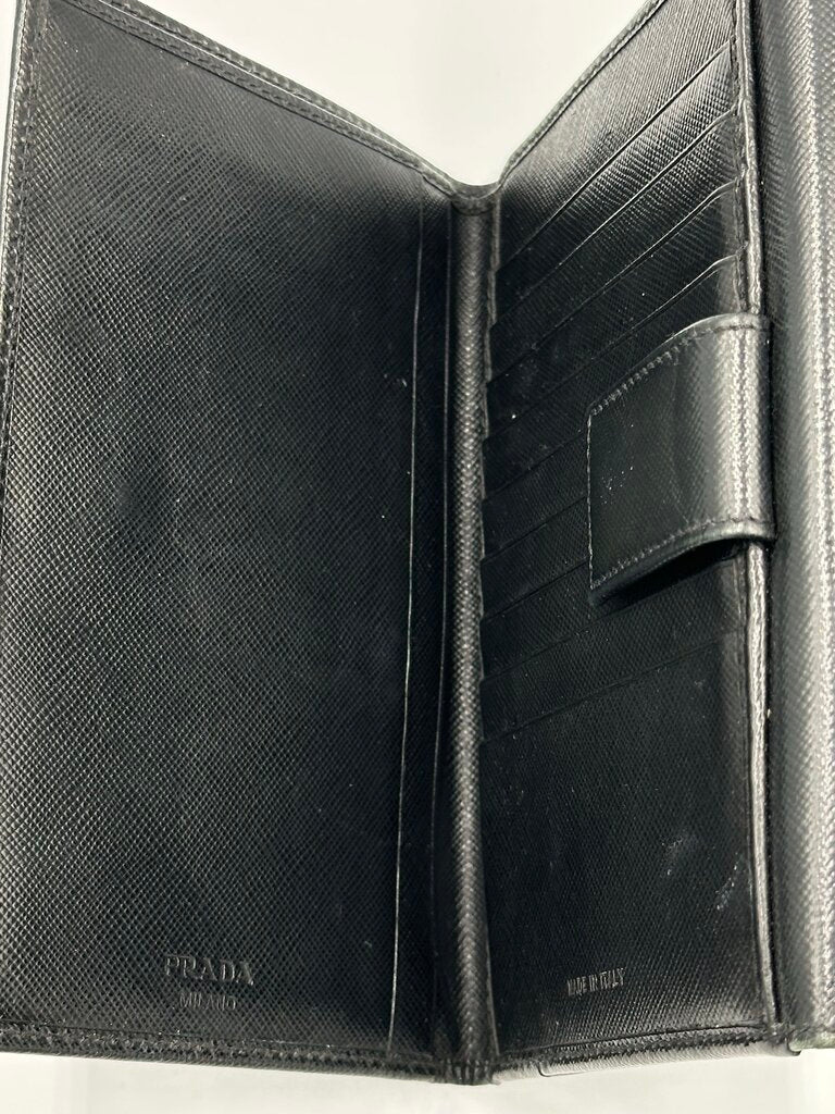 Prada Large Black Saffiano Leather Trifold Wallet