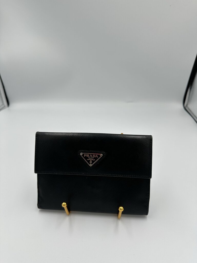 Prada Large Black Saffiano Leather Trifold Wallet