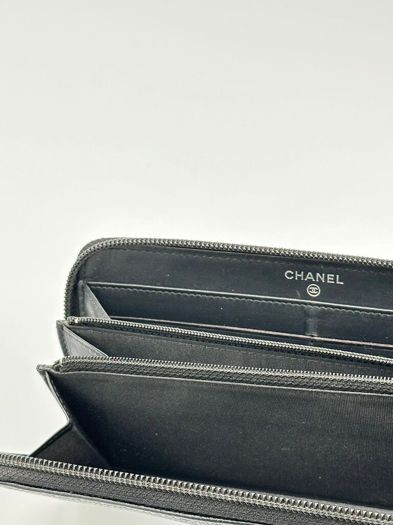 Chanel Caviar Timeless CC Black Zip Around Wallet
