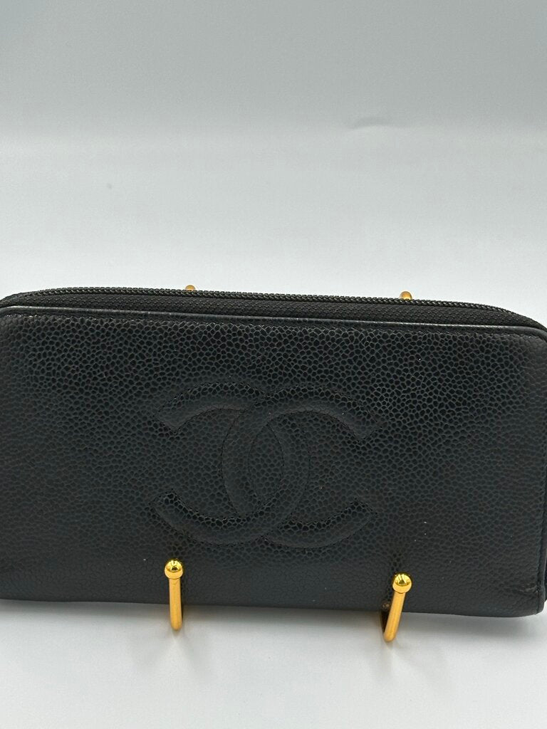 Chanel Caviar Timeless CC Black Zip Around Wallet