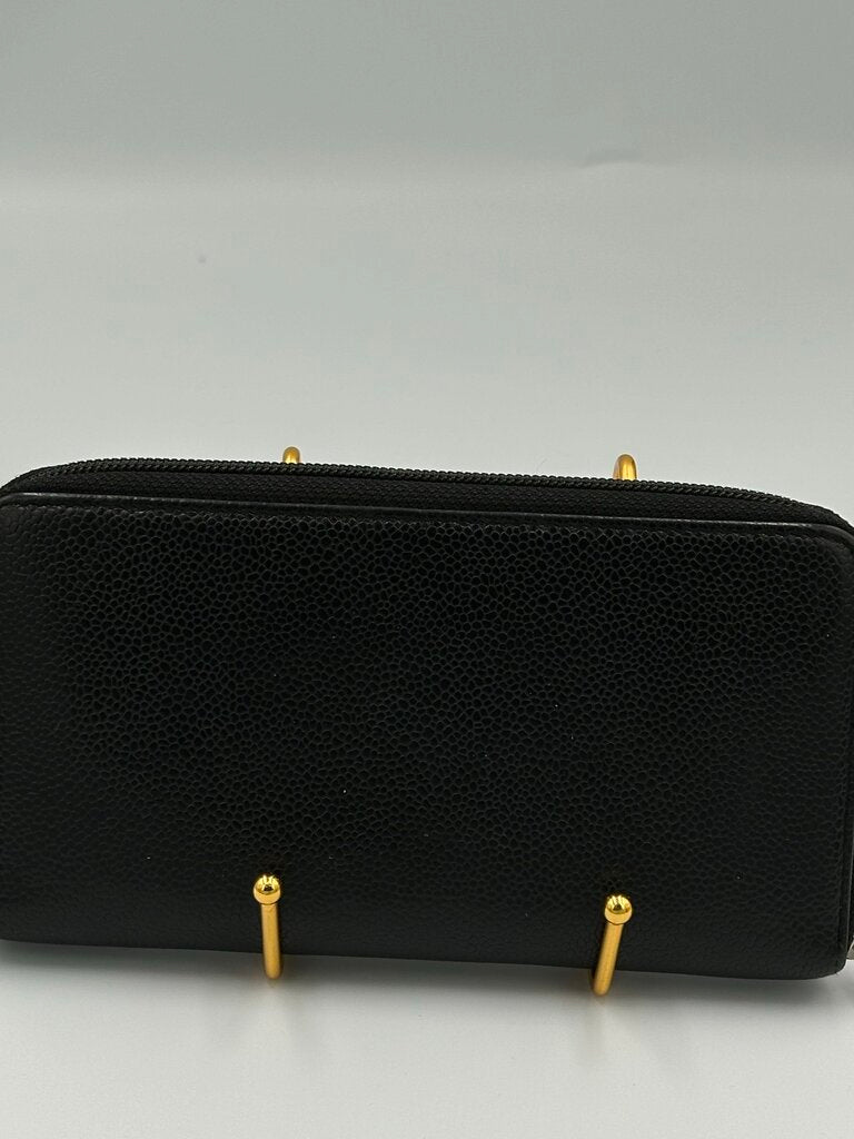 Chanel Caviar Timeless CC Black Zip Around Wallet