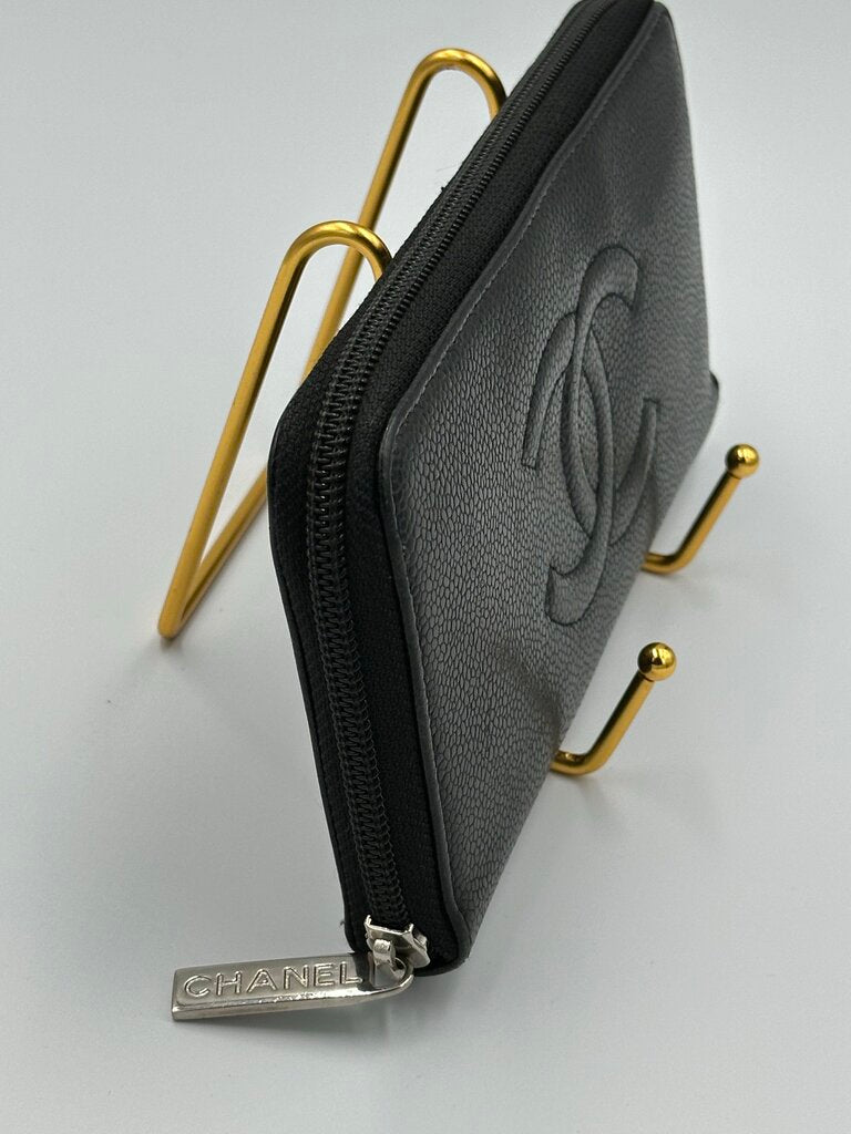 Chanel Caviar Timeless CC Black Zip Around Wallet