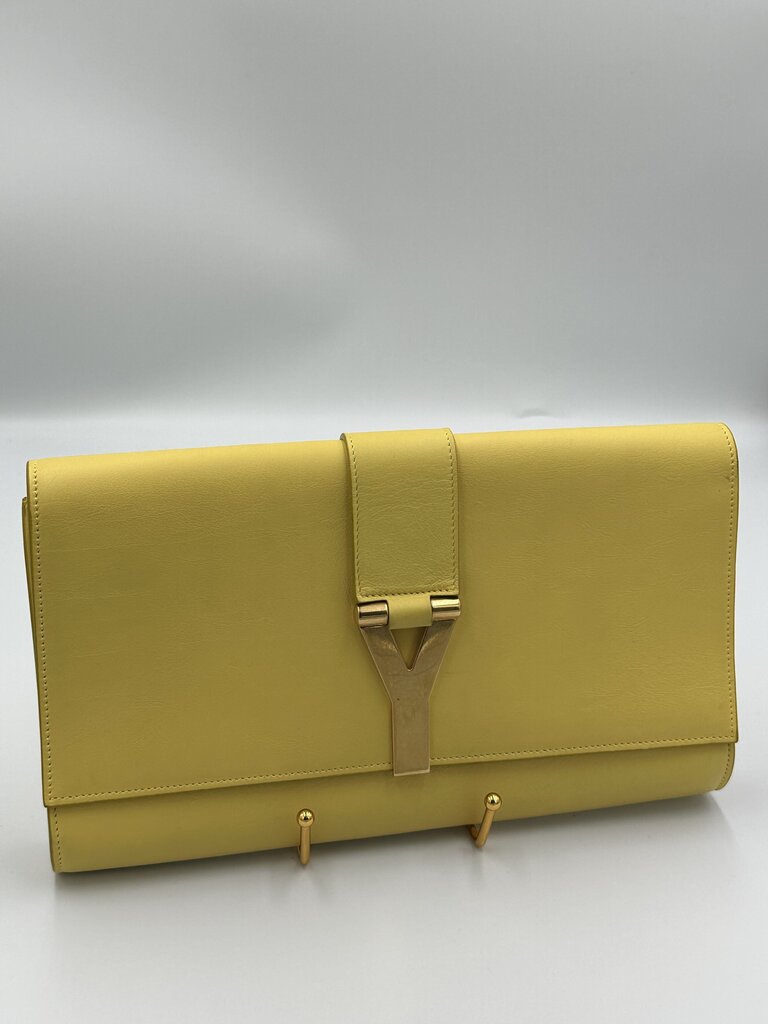 Yves Saint Laurent Yellow Calfskin Leather Ligne Y Clutch Bag
