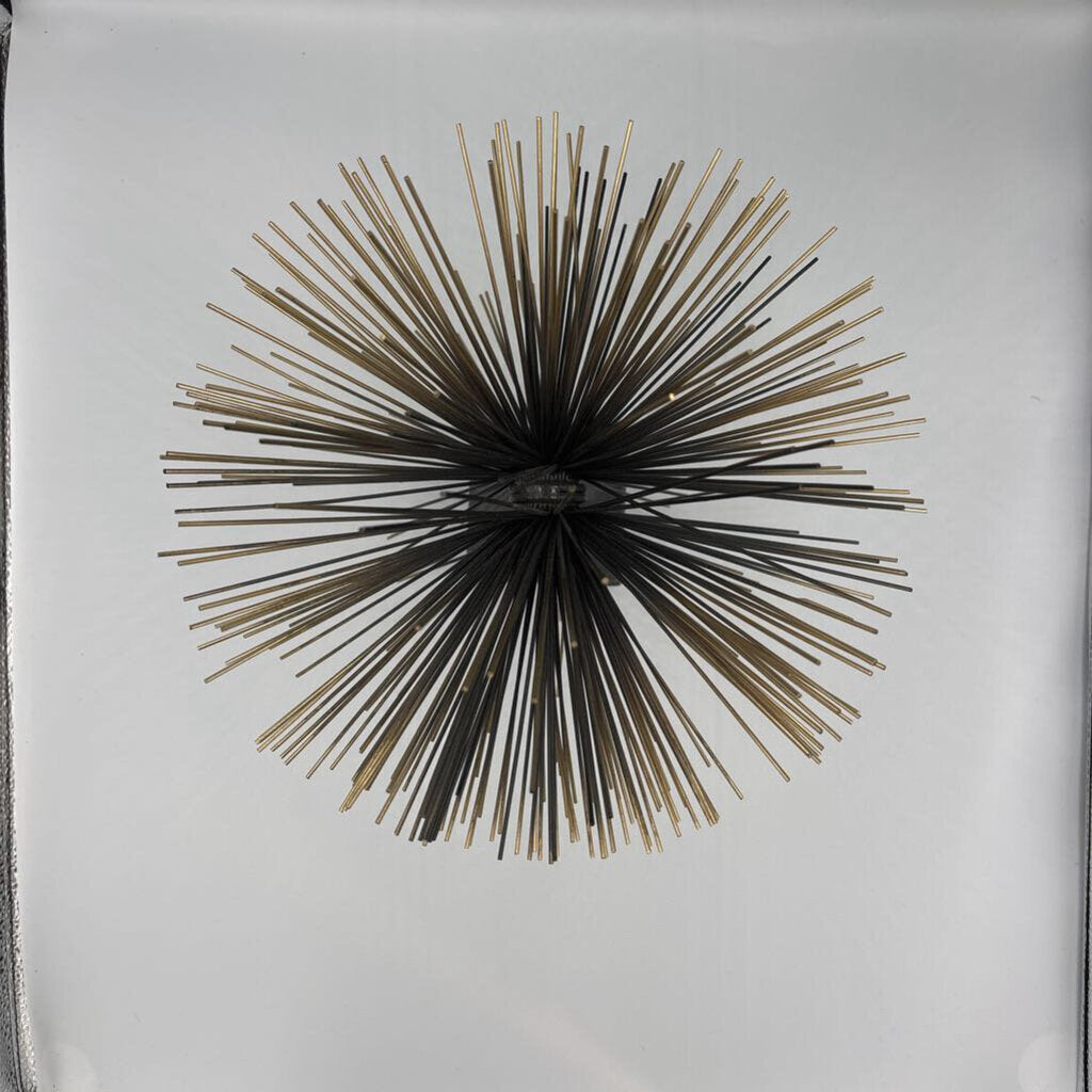 Metal Sea Urchin Gold Color Tipped Pedestal Art On Marble Base - 9X14H