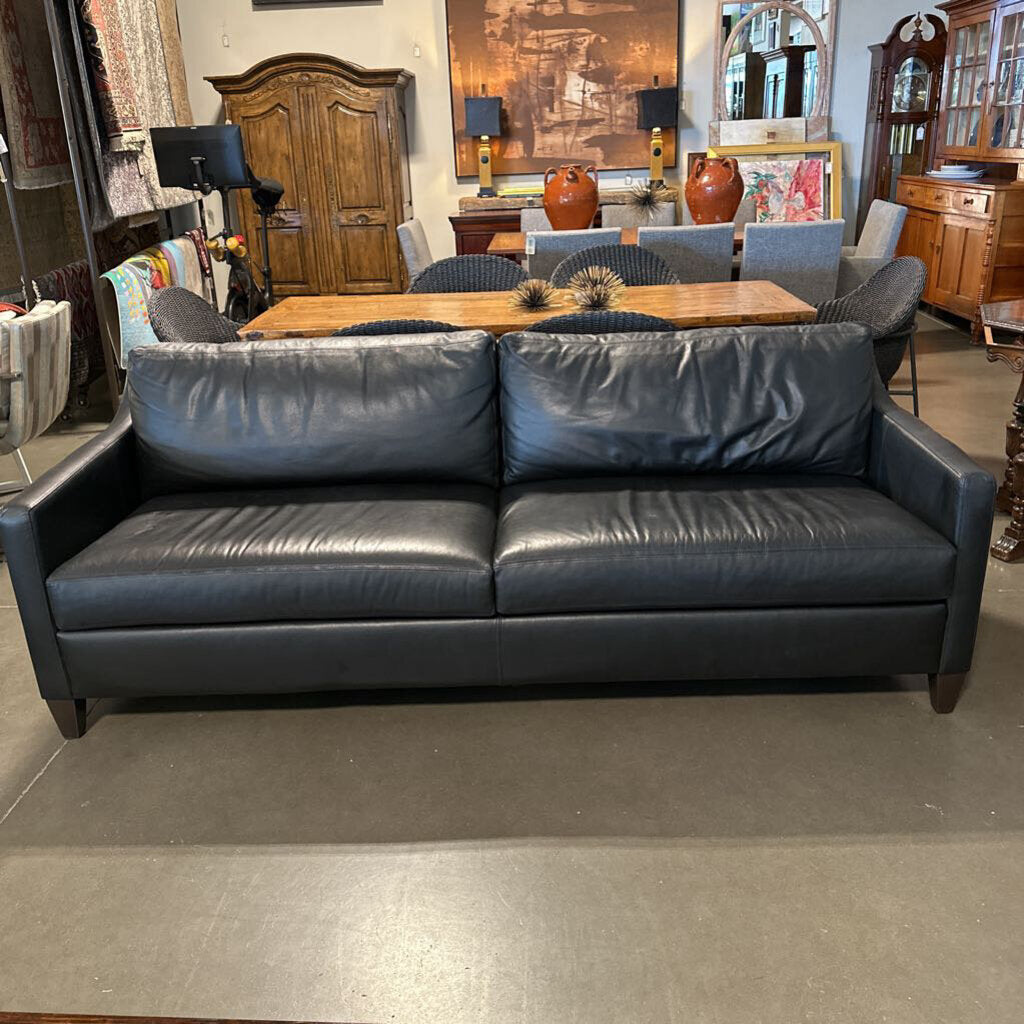 Ethan Allen Monterey Black Leather Sofa - 88X35X31.5H