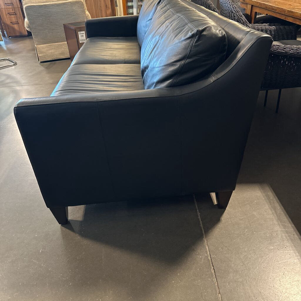 Ethan Allen Monterey Black Leather Sofa - 88X35X31.5H