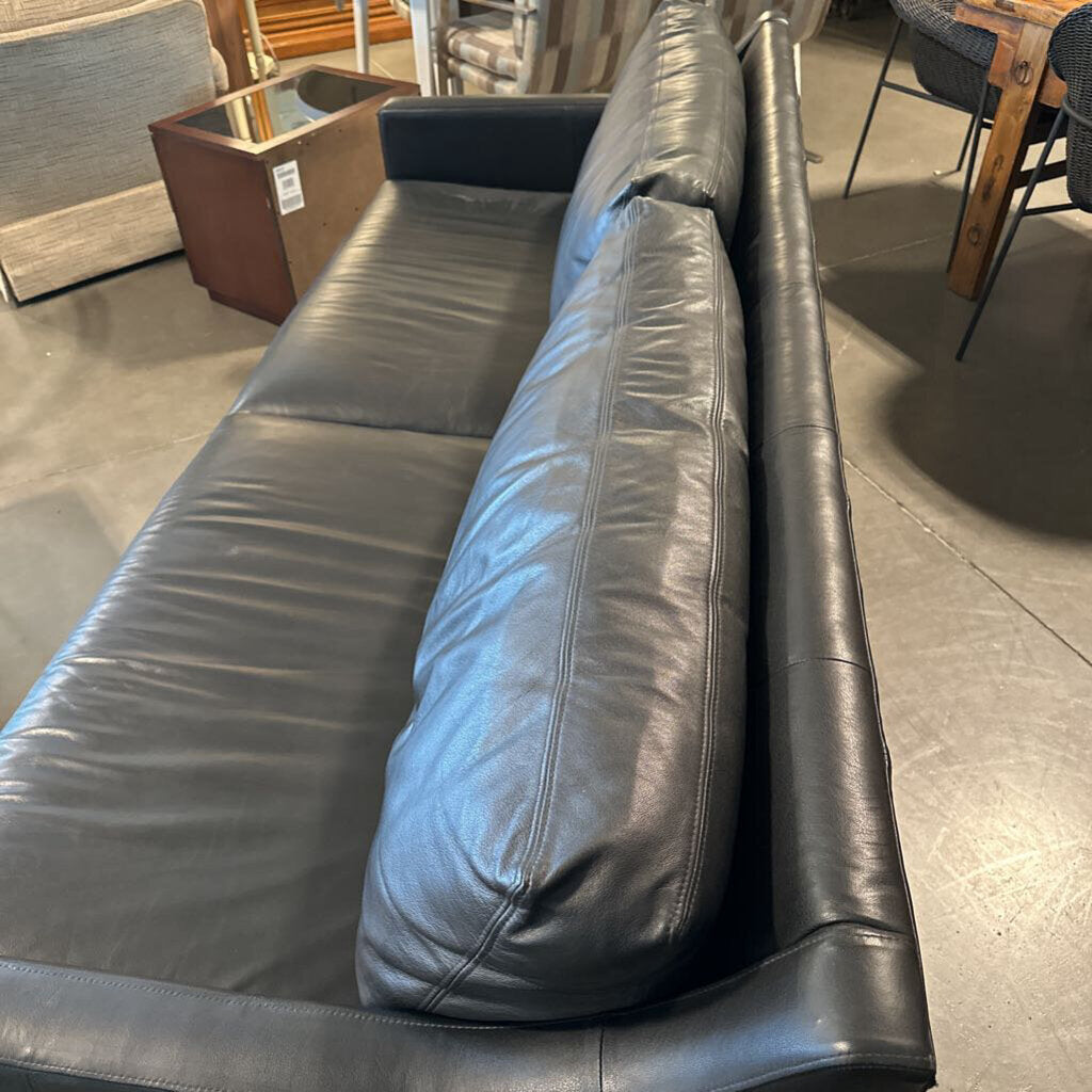 Ethan Allen Monterey Black Leather Sofa - 88X35X31.5H