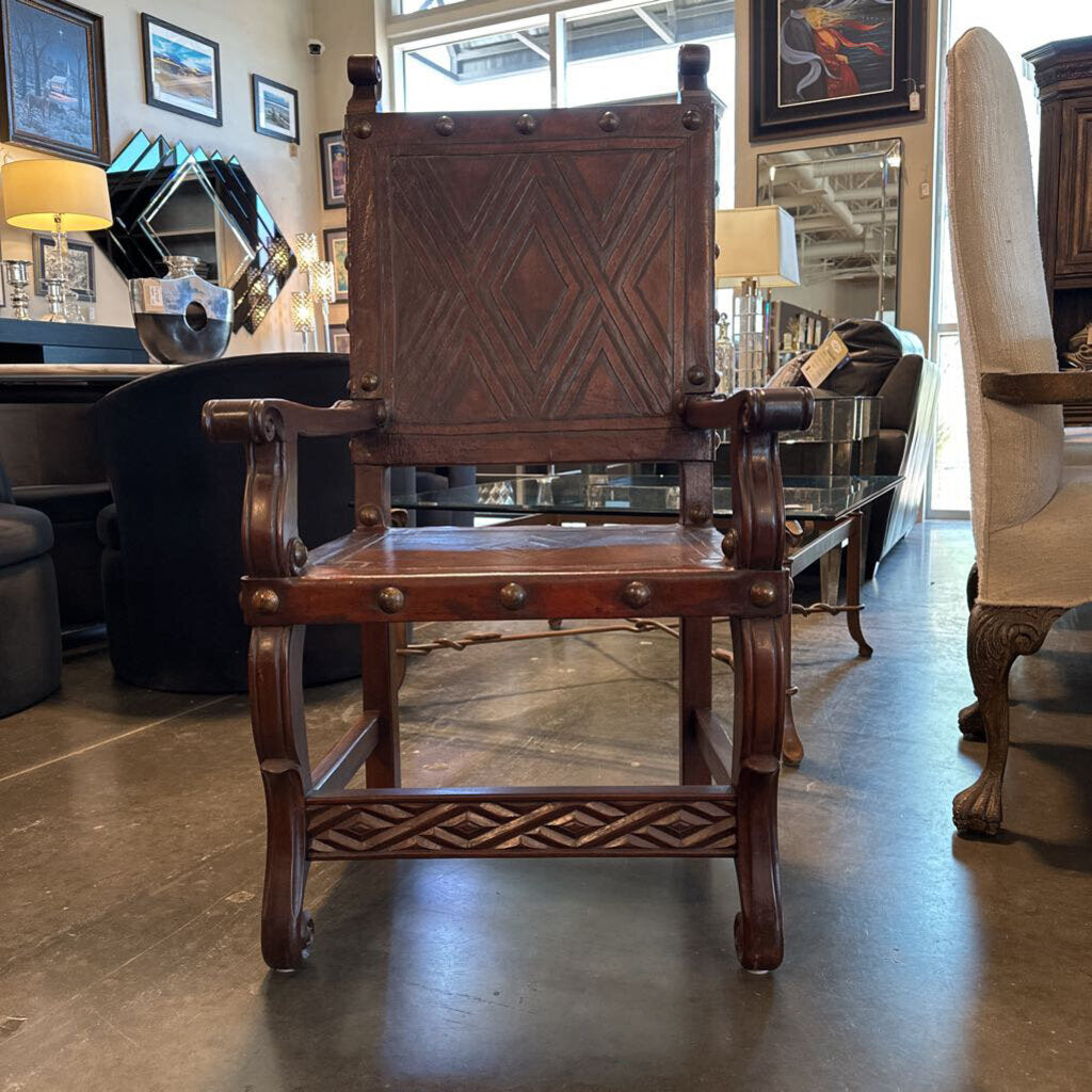 Spanish Colonial Embossed Arm Chairs - Pair - 25X24X47H