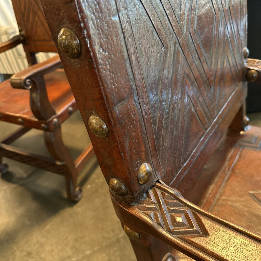 Spanish Colonial Embossed Arm Chairs - Pair - 25X24X47H