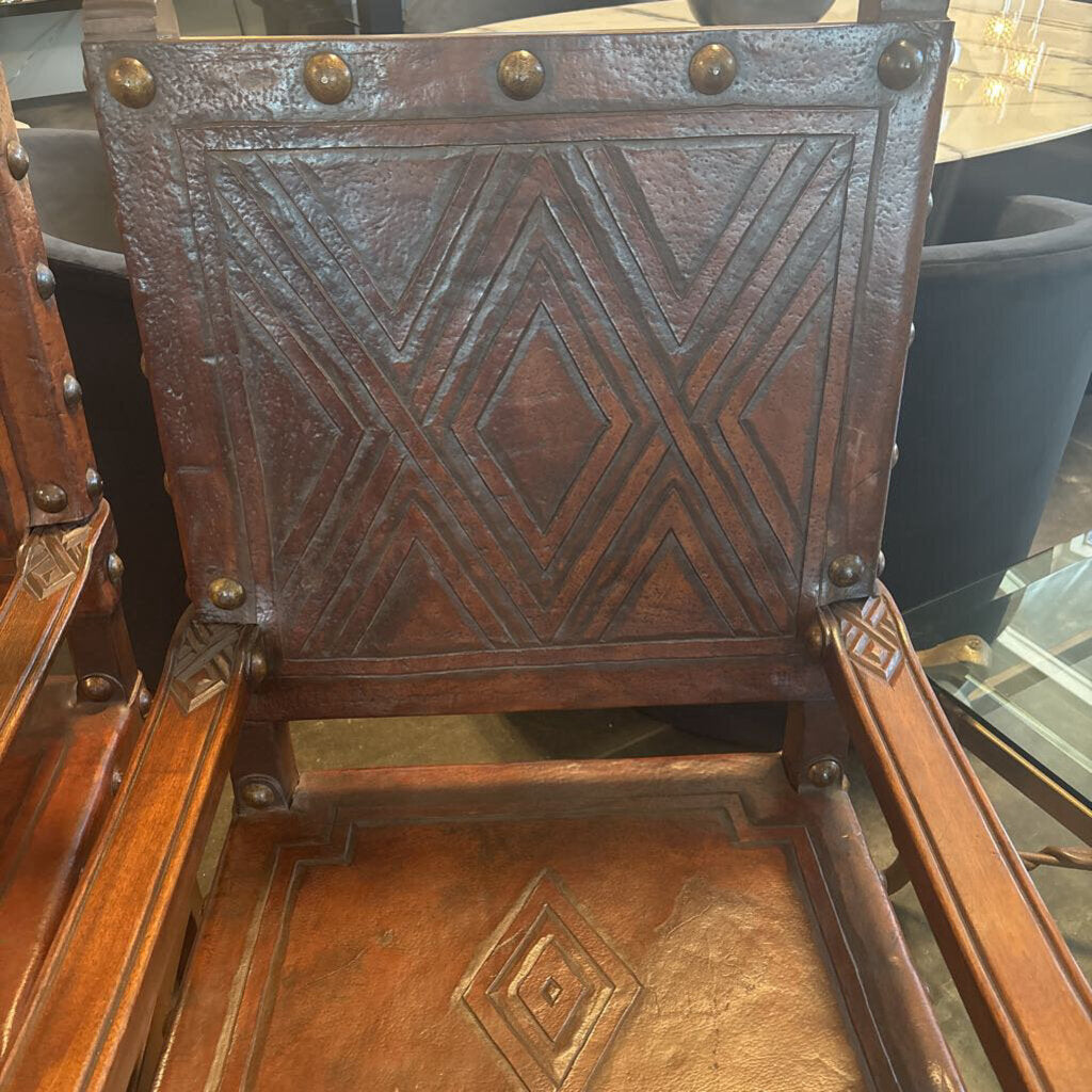 Spanish Colonial Embossed Arm Chairs - Pair - 25X24X47H