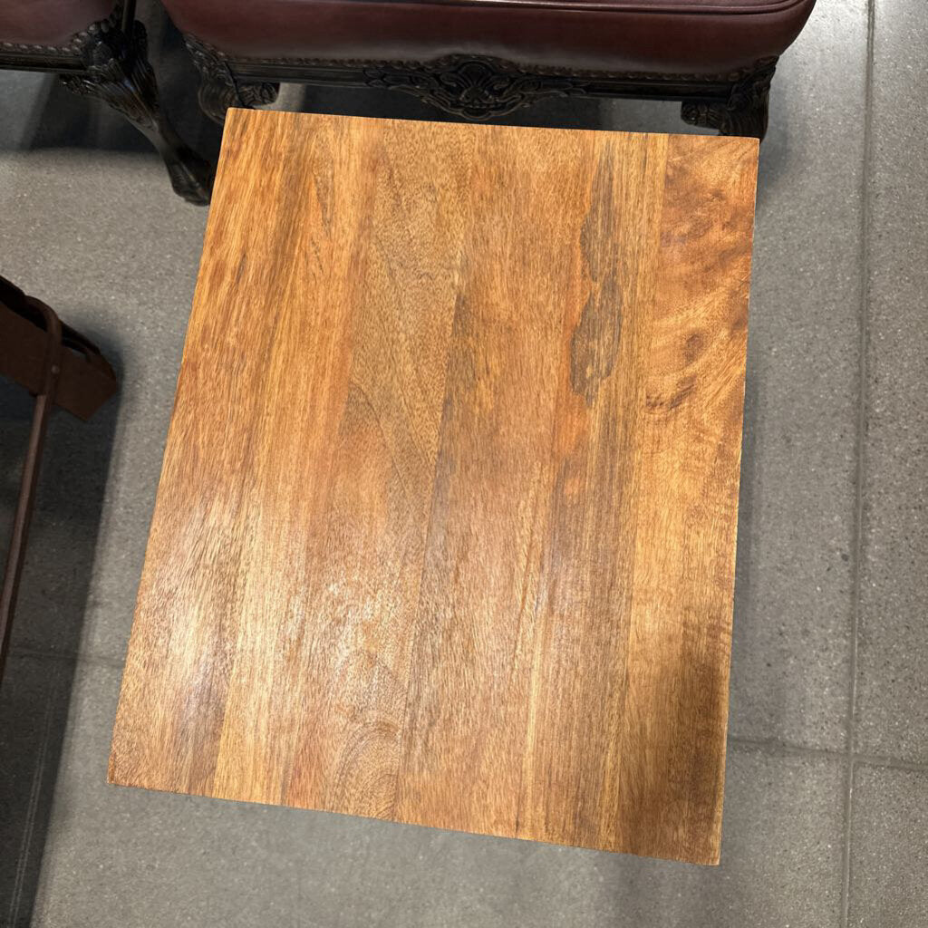 West Elm Side Table W/ Wood-Top & Pipe Base 16X20X26H