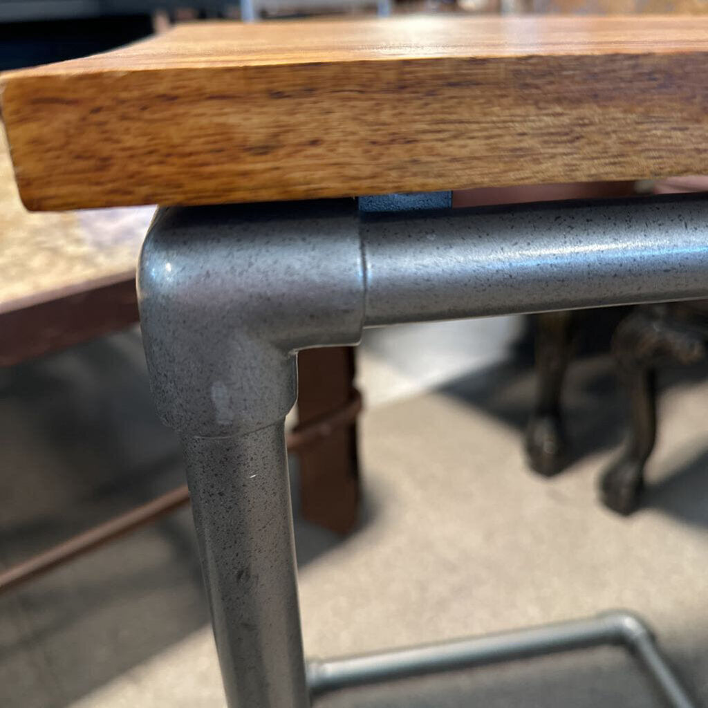 West Elm Side Table W/ Wood-Top & Pipe Base 16X20X26H