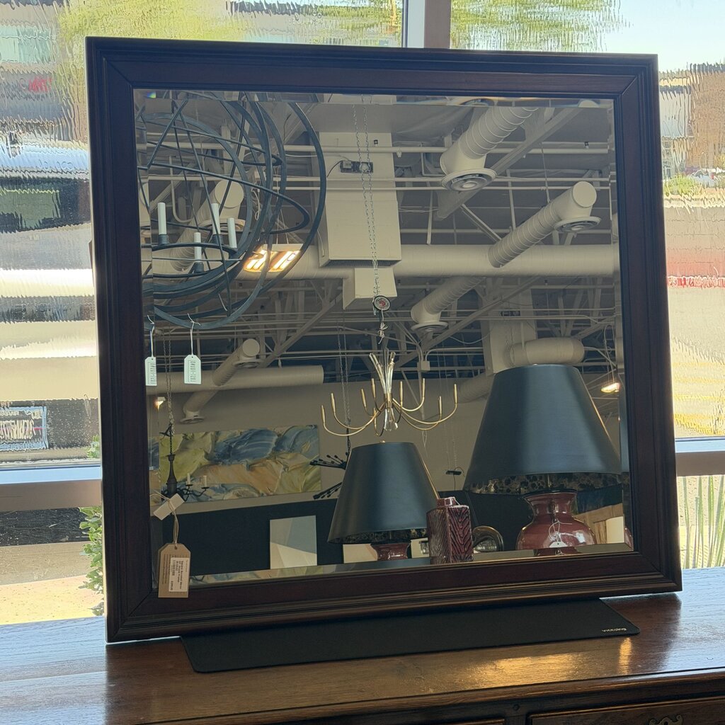 Square Beveled Mirror W/ Wood Frame- 39.5X42