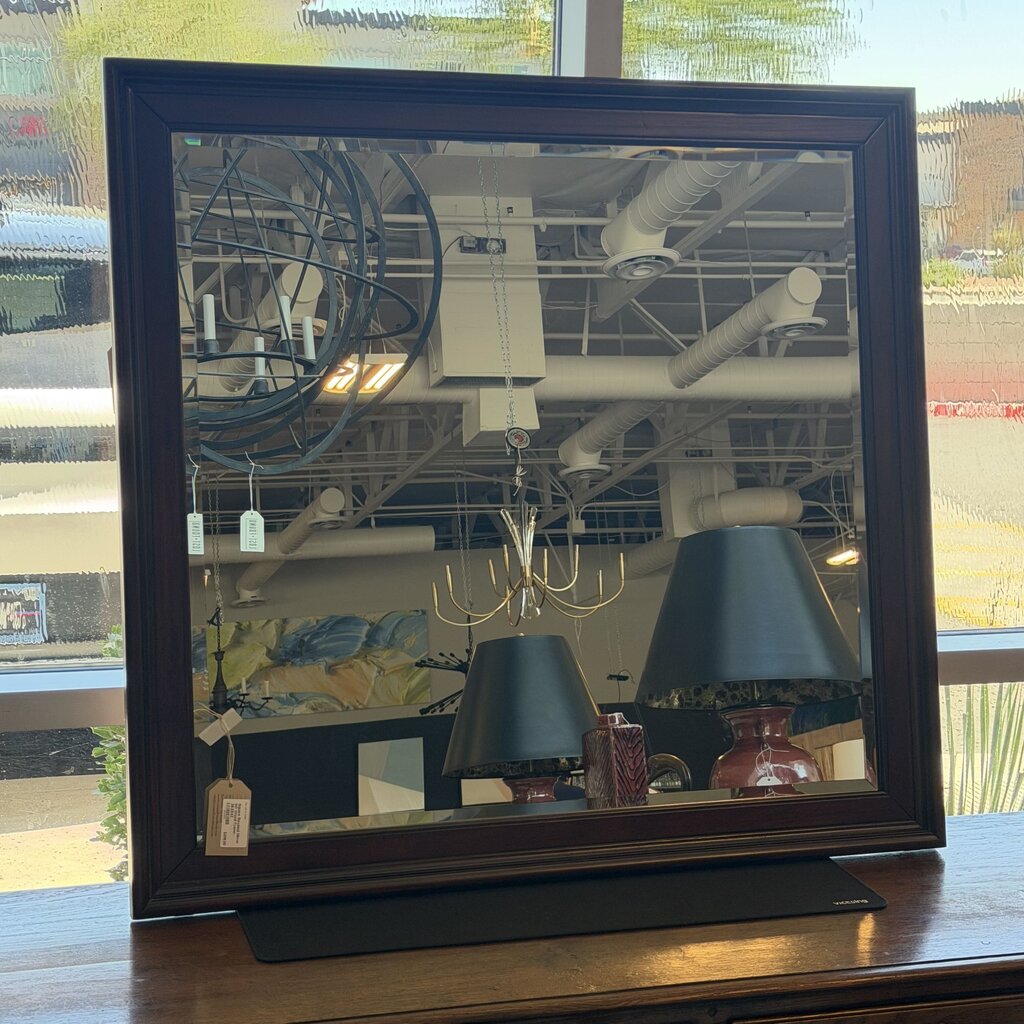 Square Beveled Mirror W/ Wood Frame- 39.5X42