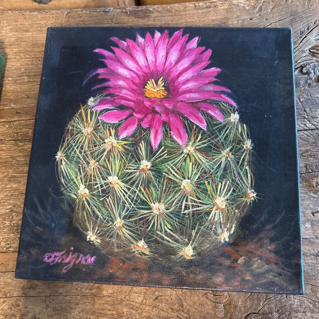 Original Purple Flower Cactus Art By Doris Frignac - 12X1X12H