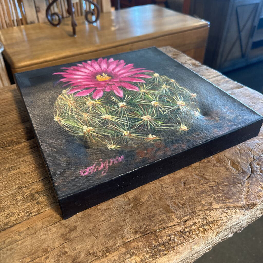 Original Purple Flower Cactus Art By Doris Frignac - 12X1X12H