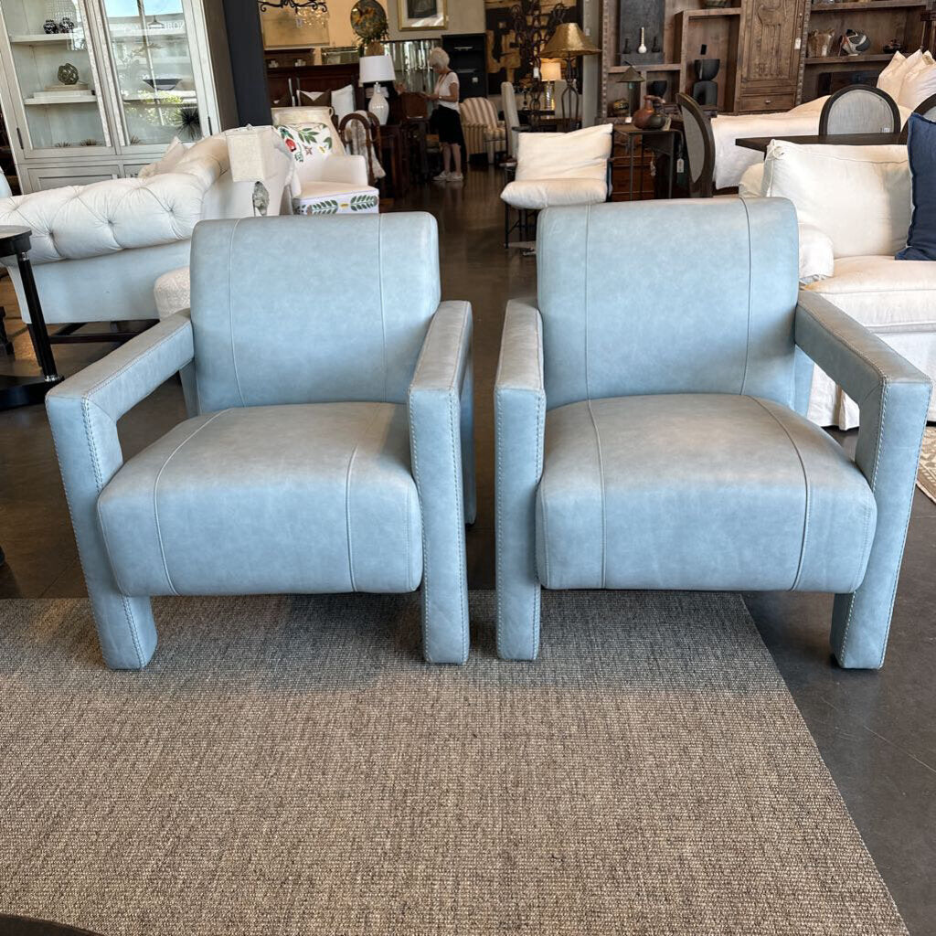 Hooker Covette Amani Blue Leather Chair- Pair - 32.5X34.5X32.5H