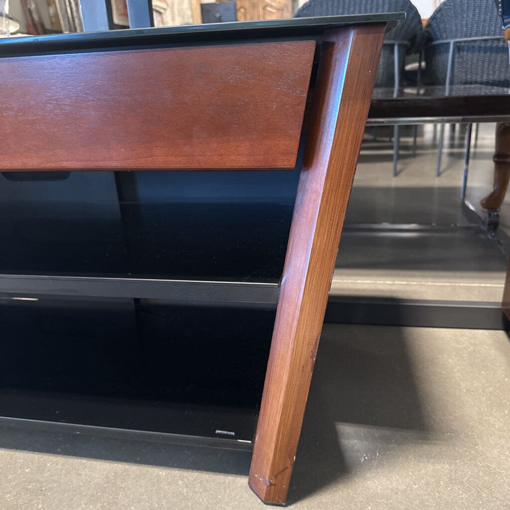 Wood & Smoked Glass TV Stand- 48X18X21H