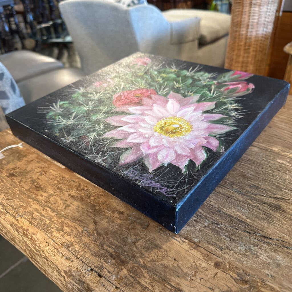 Original Pink Flower Cactus Art By Doris Frignac - 12X1X12H