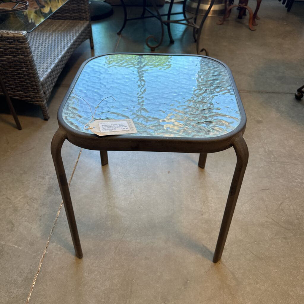 Today's Patio Cast Aluminum Side Table W/ Glass- 15X15X17.5H