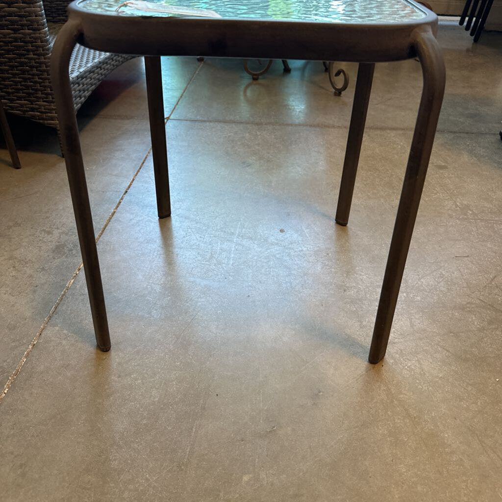 Today's Patio Cast Aluminum Side Table W/ Glass- 15X15X17.5H