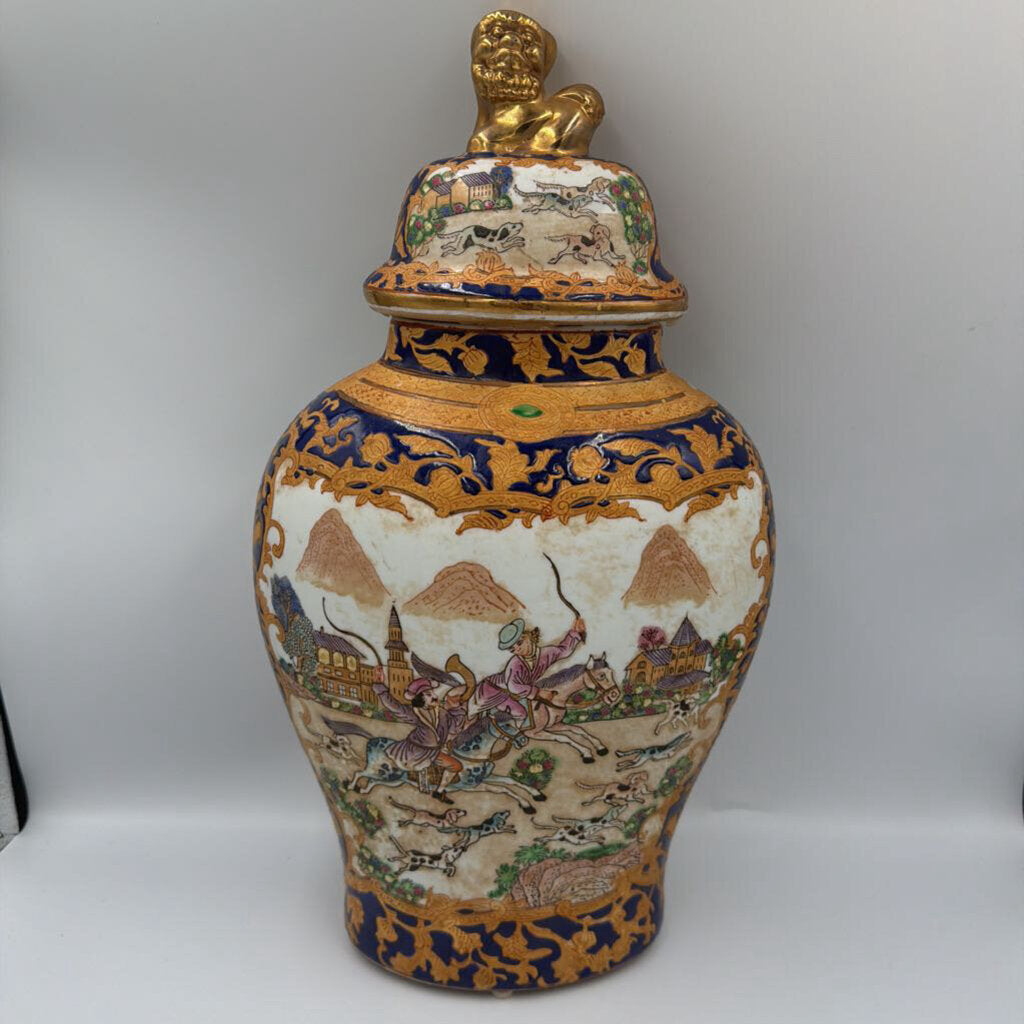 Vintage Chinoiserie Ginger Jar W/ Lid- 9X5X17