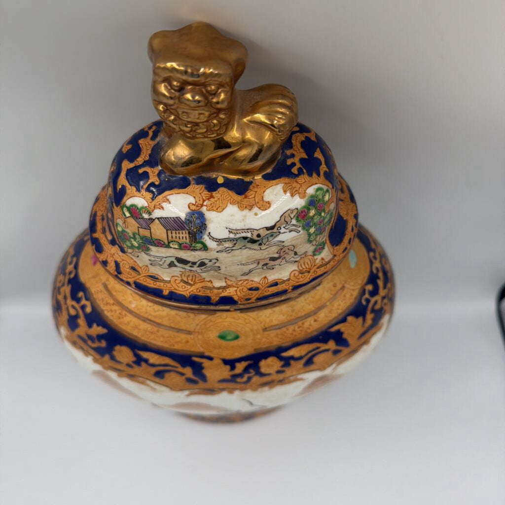 Vintage Chinoiserie Ginger Jar W/ Lid- 9X5X17
