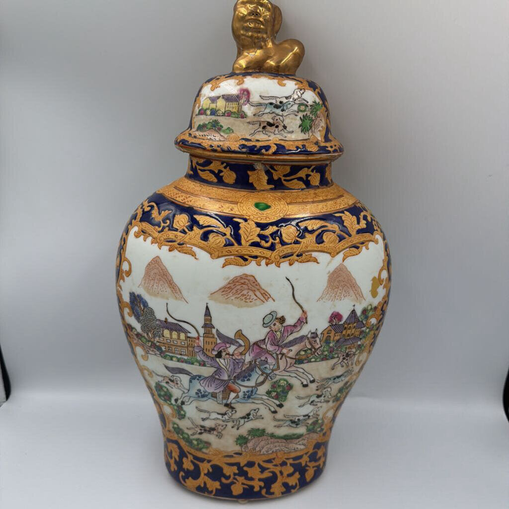 Vintage Chinoiserie Ginger Jar W/ Lid- 9X5X17- AS IS