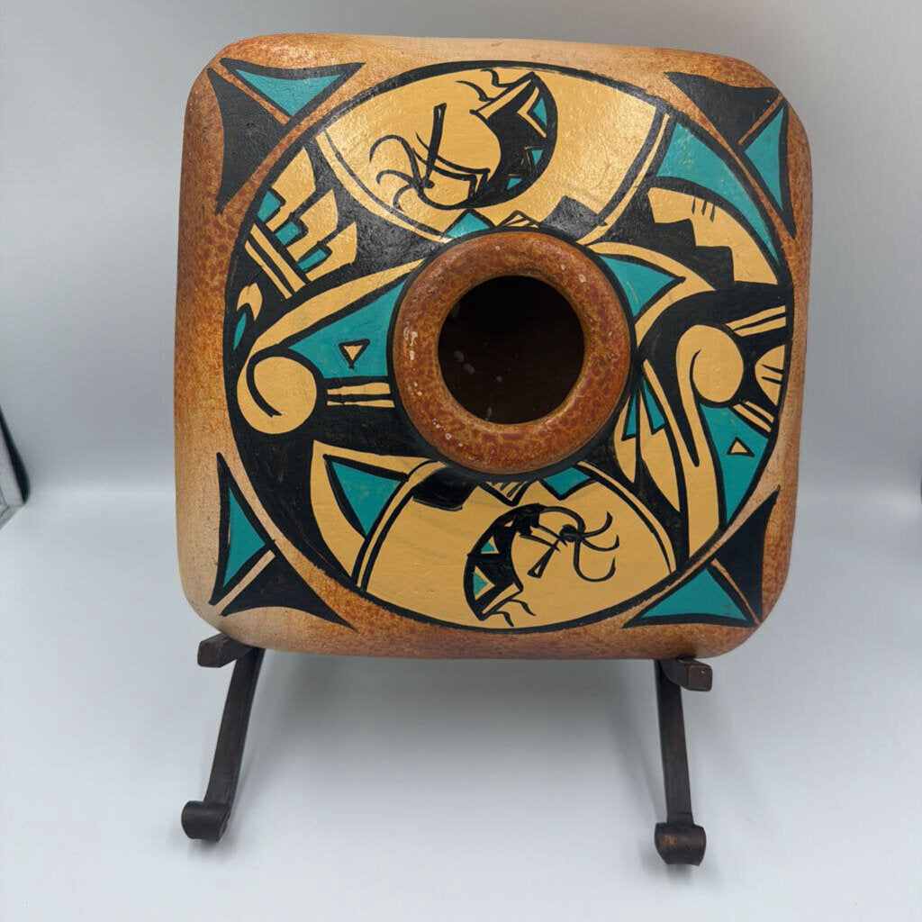 Painted Square SW Pottery On Stand- 10X9X11.5H