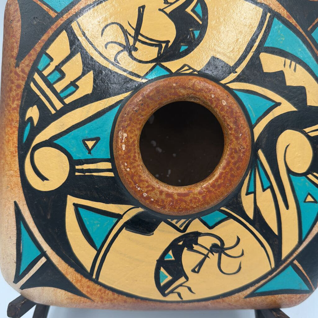 Painted Square SW Pottery On Stand- 10X9X11.5H