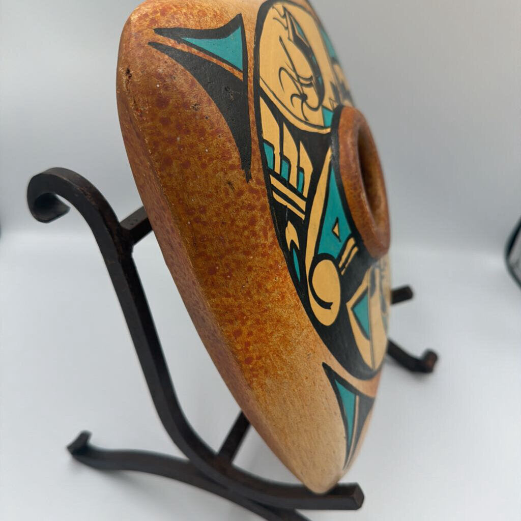 Painted Square SW Pottery On Stand- 10X9X11.5H