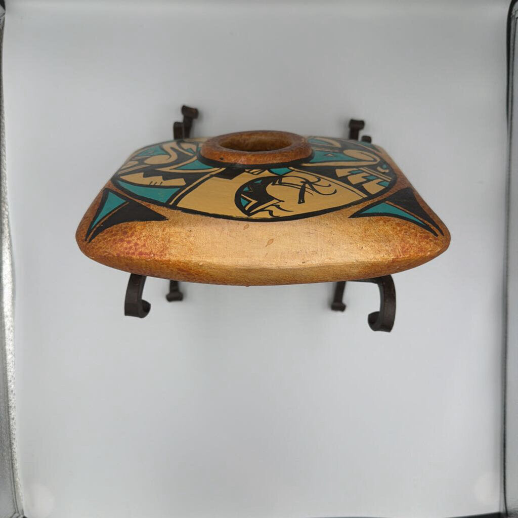 Painted Square SW Pottery On Stand- 10X9X11.5H