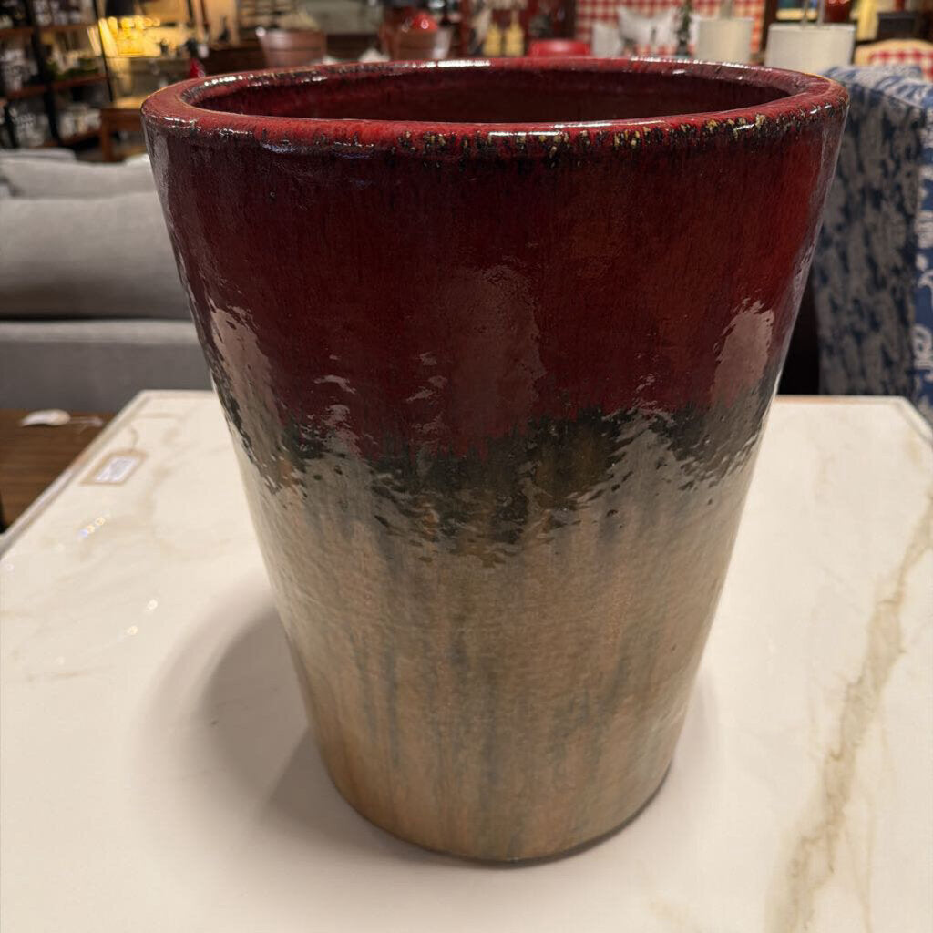 Glazed Red & Tan Pot- 14X14X17.5H- AS IS