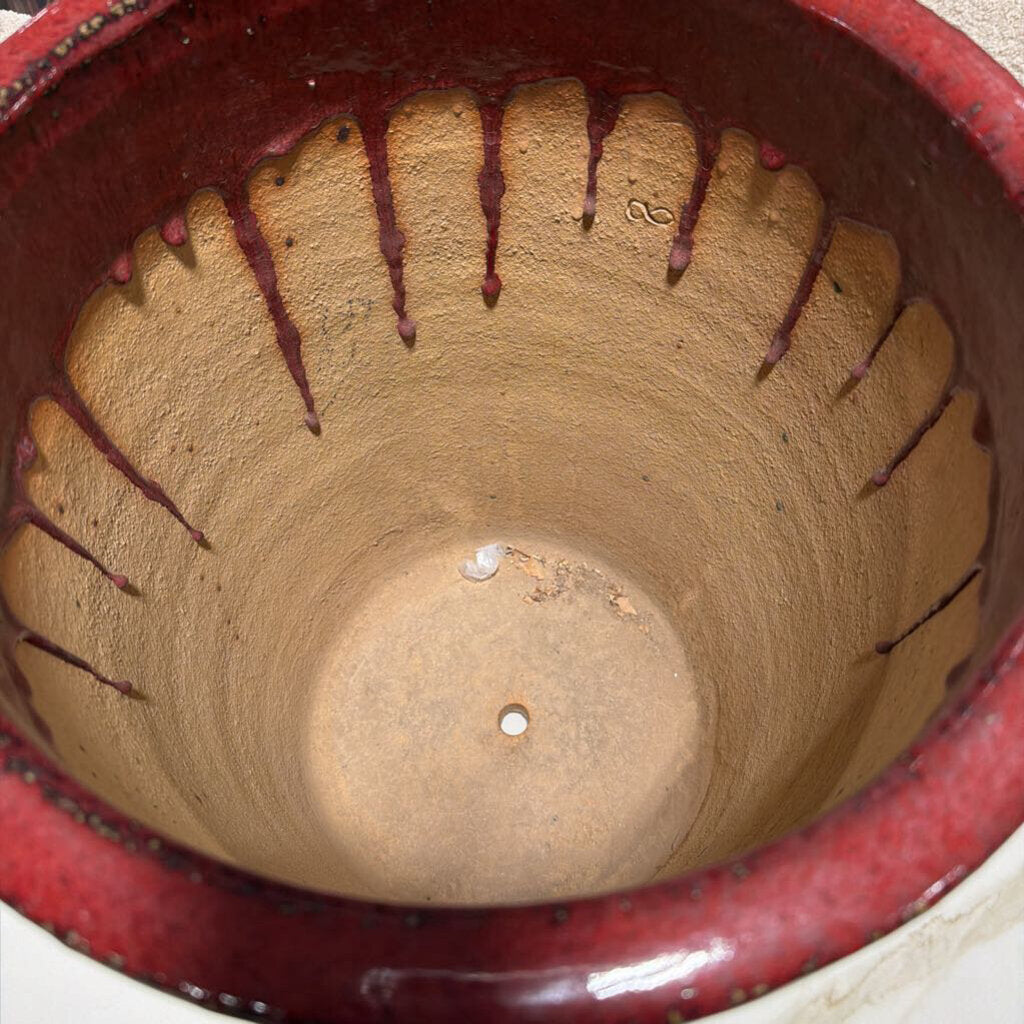 Glazed Red & Tan Pot- 14X14X17.5H- AS IS