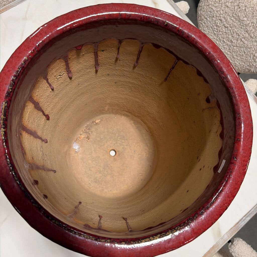 Glazed Red & Tan Pot- 14X14X17.5H- AS IS