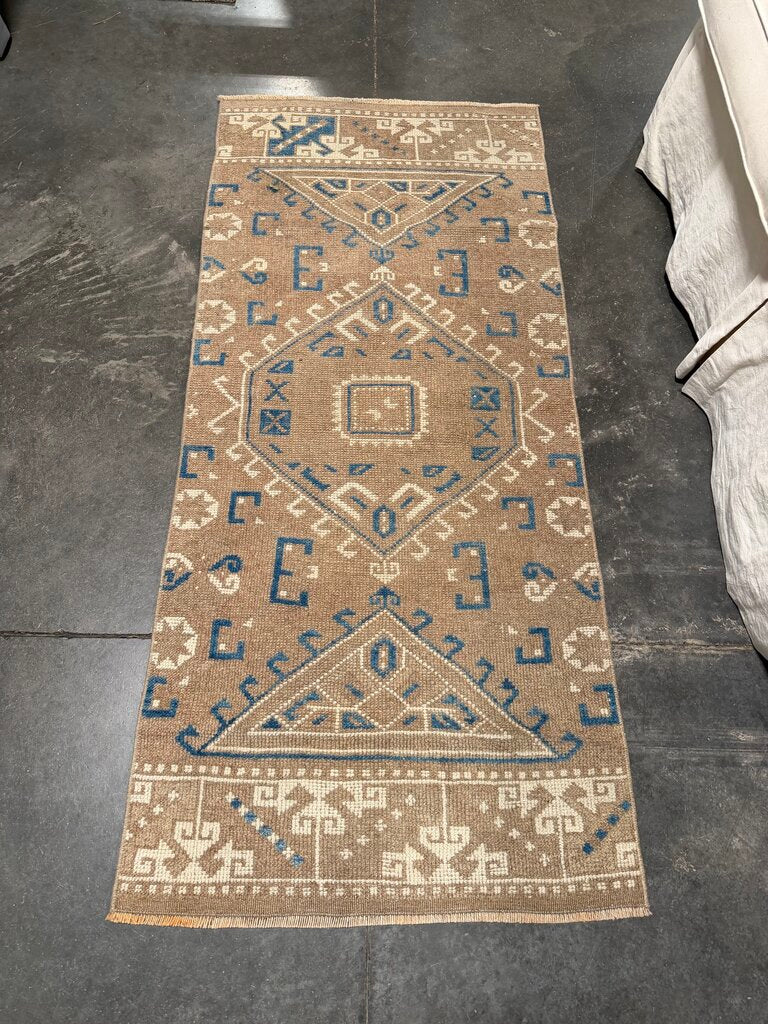 Turkish Oushak Tan & Blue Rug- 68X30