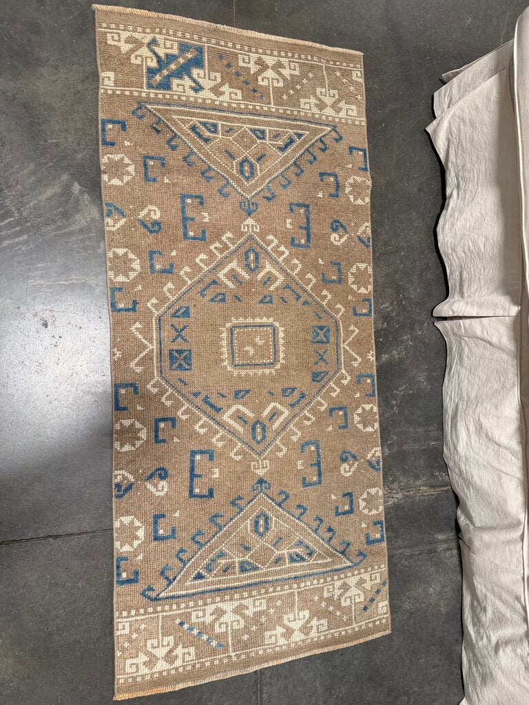 Turkish Oushak Tan & Blue Rug- 68X30