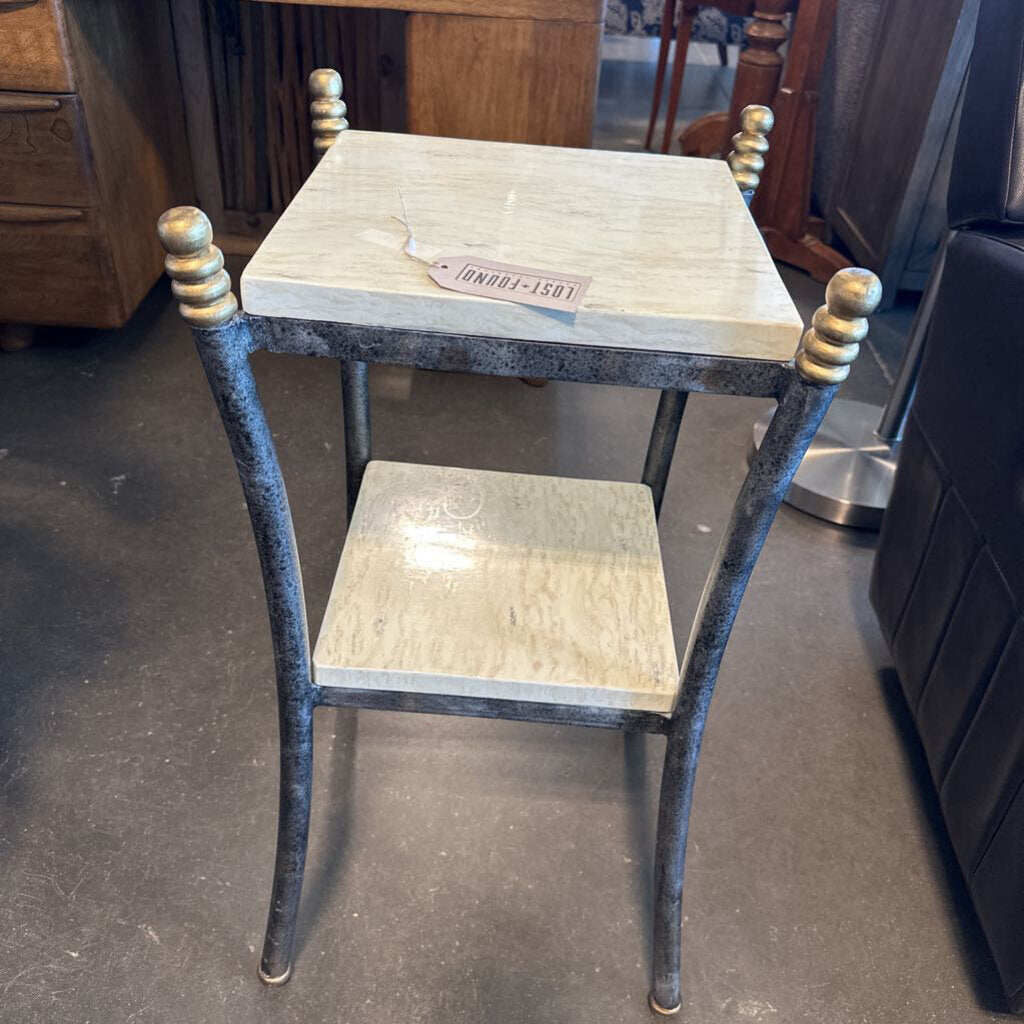 2 Tier Side Table W/ Faux Stone Tops-